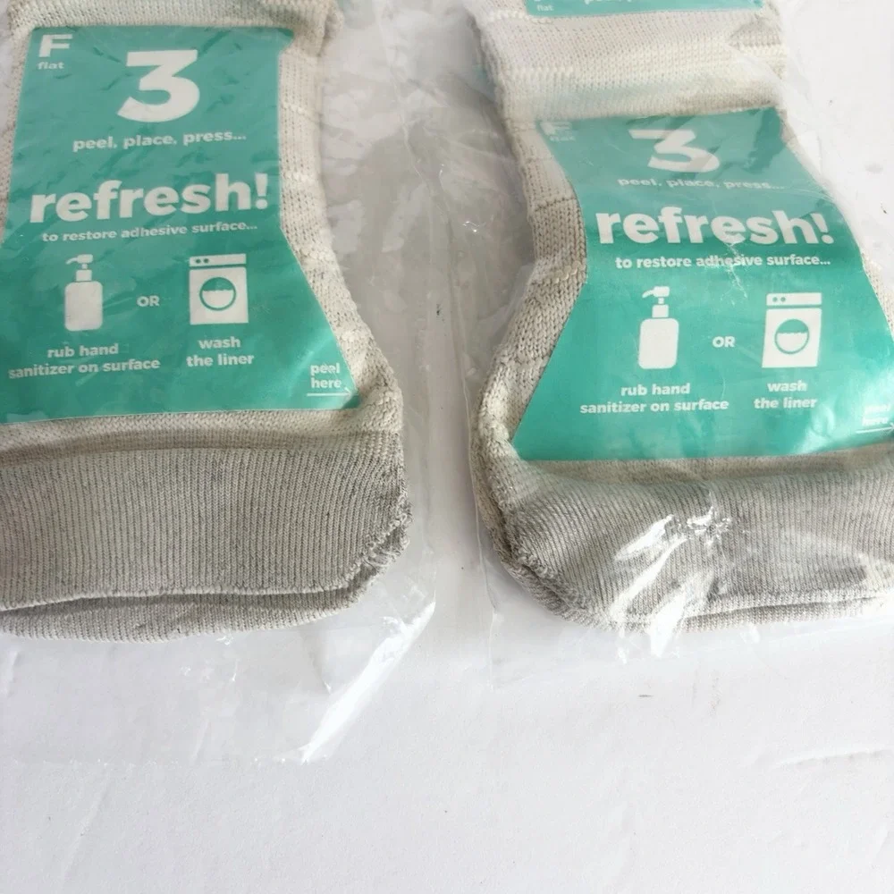 Gekks Women's Medium Flats No Show Sock Liners Adhesive Washable Lot 2 Pairs